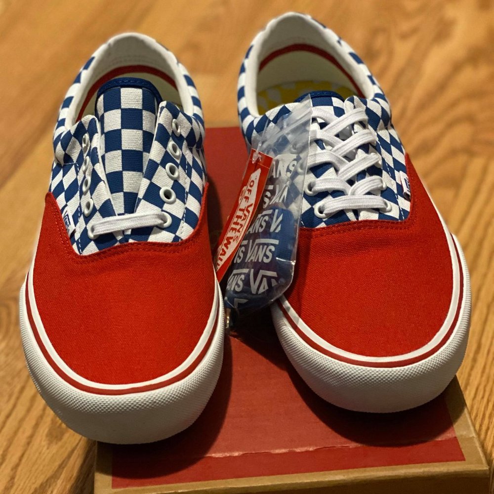 Vans Era Pro Red, Blue & White Checkerboard Shoes - Picture 3 of 5